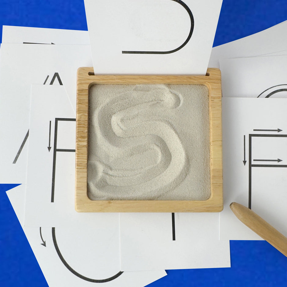 Tactile Sand Writing Tray Kit + Alphabet Flashcards - Pint Sized Toys